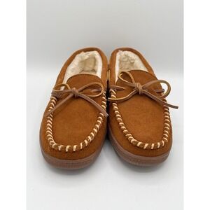 Minnetonka Cally Women Cinnamon Suede Faux Fur Moccasin Slippers Sz 8.5M Men 7M